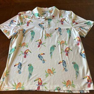 Chubbies Polo Shirt Mens XL Parrot Bird Print Short Sleeve Stretch Golf Shirt